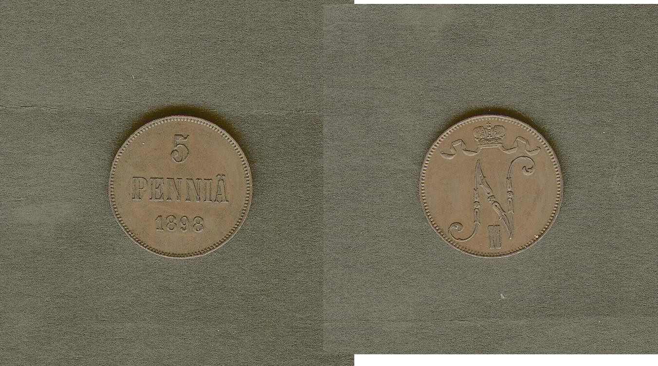 Finland 5 pennia 1898 AU+